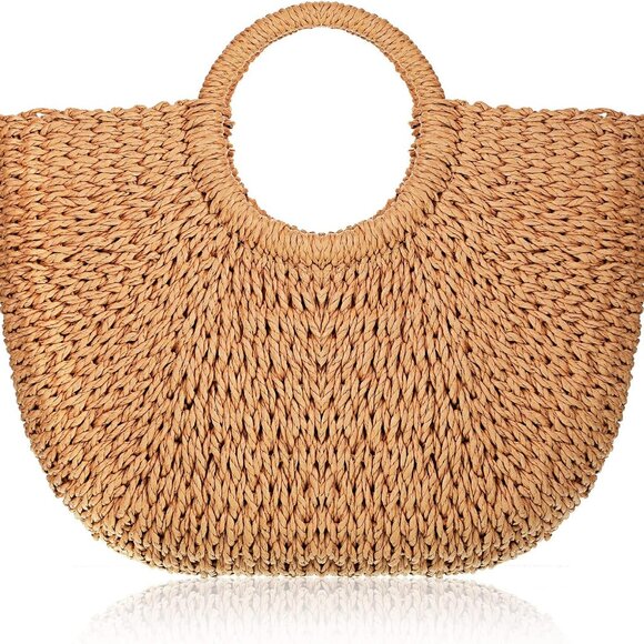 Straw Tote Bag Summer Beach Bag Handmade Straw Rattan Woven Handbag for Women Tr